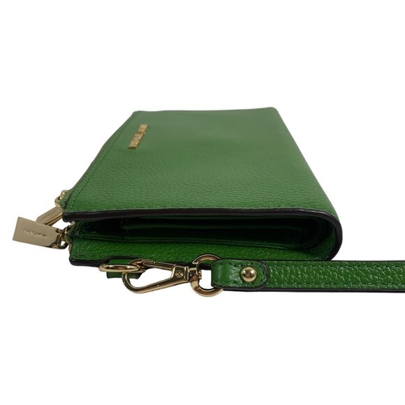MICHAEL KORS Adele Double-Zip Green Leather Smart Phone Case Wallet Wristlet - Picture 4 of 13